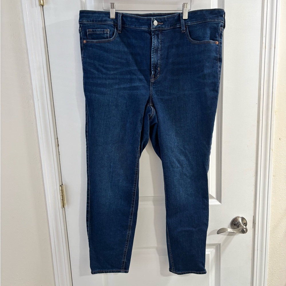 Women’s Old Navy Extra High Rise Rockstar Super Skinny Dark Blue Skinny Jeans - Picture 2 of 8